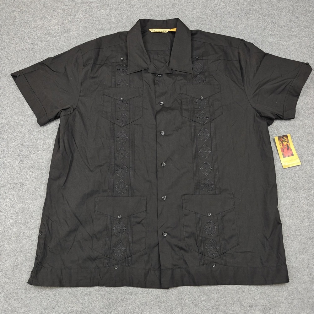 Havanera Co Shirt Mens 2XL Black Guayabera Short Sleeve Button Up Cuban Casual